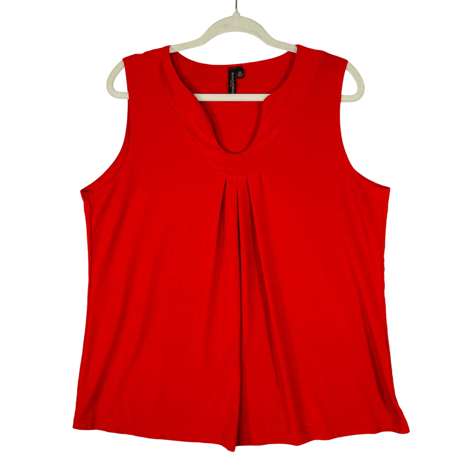 Susan Lawrence Woman Red Textured Pleated Front Sleeveless Top Plus Size 2x Usa